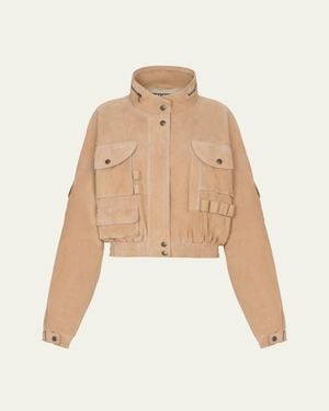 Balmain Suede Multi-Pocket Utility Jacket - Natural