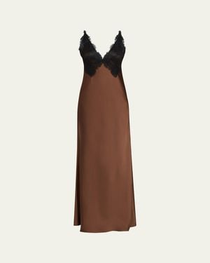 LoveShackFancy Iridia Satin Maxi Slip Dress - Brown