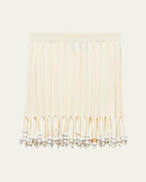 Loewe Fringe Beaded Ribbed Mini Skirt - Natural