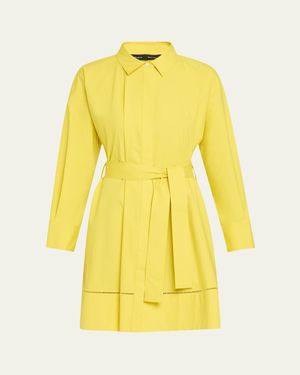 Proenza Schouler Sammy Belted Ladder Stitch Poplin Dress - Yellow