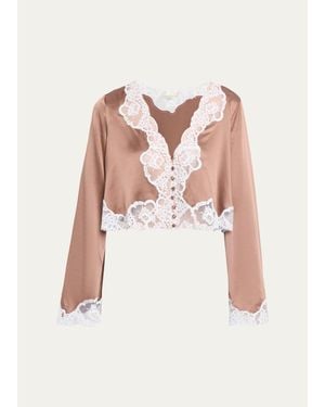 LoveShackFancy Elarine Lace-Trim Cropped Top - Pink