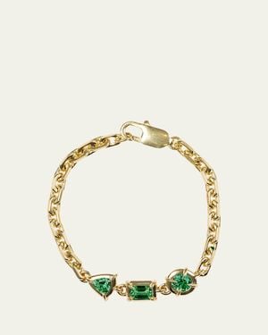 Dara Kaye Architectura Lab-Grown Emerald Triple Stone Chain Bracelet - Metallic