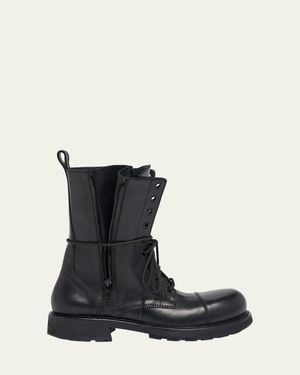 Balenciaga Truck Leather Lace-Up Combat Boots - Black