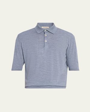 FIORONI CASHMERE Fine-Knit Melange Wool Polo Shirt - Blue