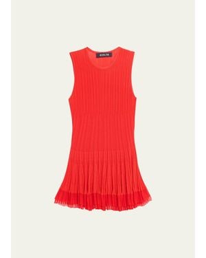 Ashlyn Shino Ruffle Rib Knit Tank Top - Red