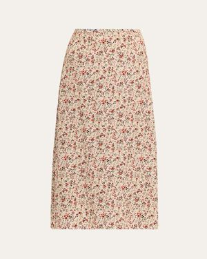 Loro Piana Simona Floral-Print Silk Twill Midi Skirt - Natural