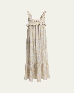 Chloé Painted Flowers Silk Maxi Dress - Natural