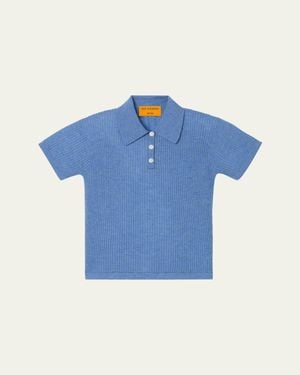Guest In Residence Cashmere Short-Sleeve Shrunken Polo Sweater - Blue