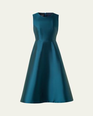 Akris Dupion Silk Sleeveless Cocktail Dress - Blue