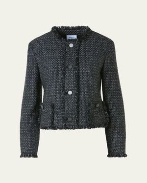 Akris Punto Single-Breasted Cotton Tweed Collarless Jacket - Blue