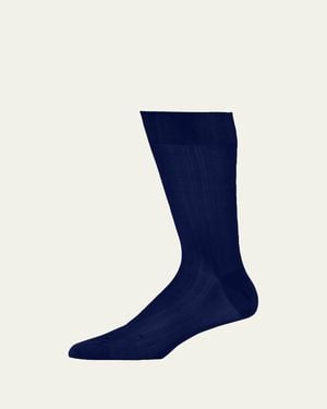 Bresciani Formal Silk Crew Socks - Blue