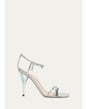Gianvito Rossi 95Mm Metallic Leather Ankle-Strap Sandals - White