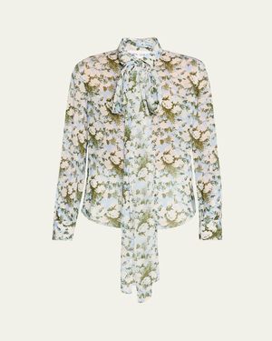 Prabal Gurung Floral Tie-Neck Blouse - White