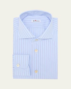 Kiton Wide Striped Cotton Dress Shirt - Blue