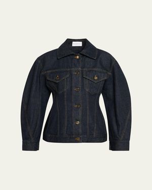 Givenchy Cocoon-Sleeve Waisted Denim Jacket - Blue