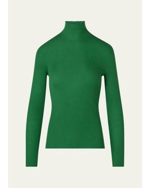 Akris Turtleneck Cashmere-Silk Rib Seamless Sweater - Green