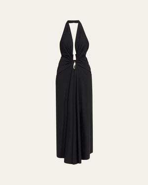 Christopher Esber Crystal Pendant Plunging Halter Maxi Dress - Black