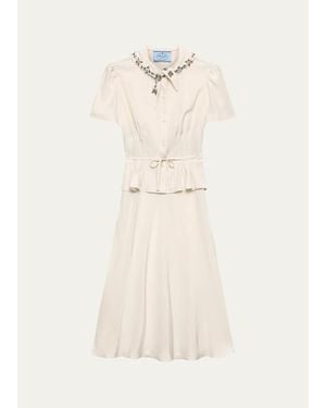 Prada Embellished Silk Tie-Waist Midi Dress - Natural