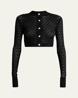 Lanvin Lace Open-Knit Crop Crewneck Cardigan - Black