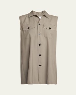 Sacai Sleeveless Button Down Shirt Mini Dress - Natural