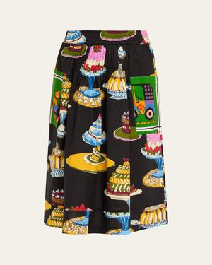 Rianna + Nina Printed Pocket Pleated Midi Pull-On Skirt - White