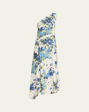 A.L.C. Elliana Floral Satin Draped Dress - Blue