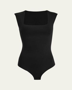 Commando Cap-Sleeve Neoprene Thong Bodysuit - Black