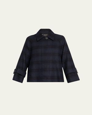 Akris Alisa Check Wool Double Face Jacket - Blue