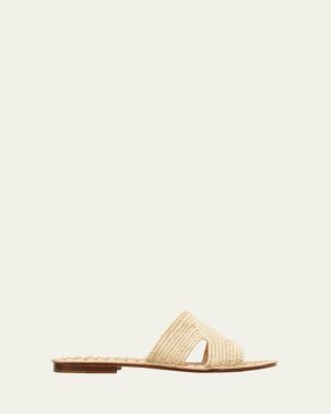 Carrie Forbes Cuadro Raffia Flat Slide Sandals - Natural