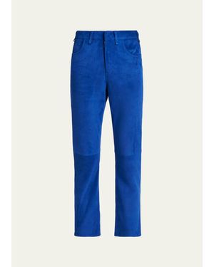 Tom Ford Lamb Suede Slim-Leg Ankle Pants - Blue