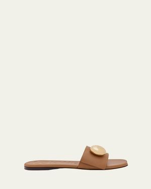 Loewe Pebble Leather Slide Sandals - Natural