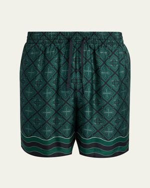 CASABLANCA Monogram Silk Shorts - Green