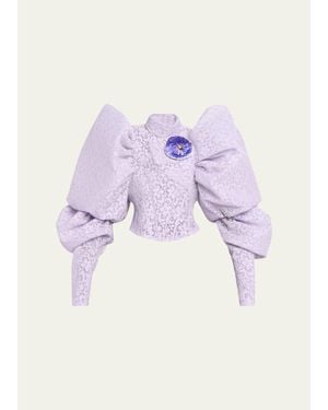 Marc Jacobs Bonded Lace Puff-Sleeve Crop Top - Purple