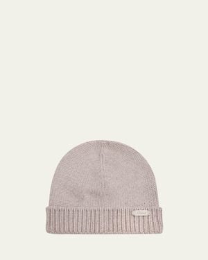 Brioni Cashmere Knit Logo-Patch Beanie - Natural
