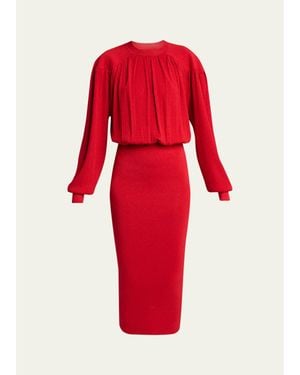 Isabel Marant Aliza Shimmering Knit Long-Sleeve Midi Dress - Red