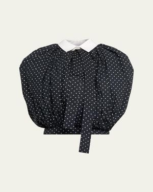 Marc Jacobs Polka-Dot Cotton Poplin Collared Bubble Top - Blue