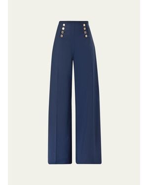 Carolina Herrera Alba Button-Front Wide-Leg Sailor Pants - Blue