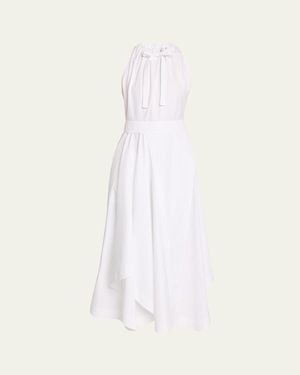 Givenchy Sleeveless Gathered Asymmetric Cotton Midi Dress - White