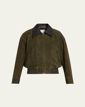 Bottega Veneta Suede Leather Blouson Jacket - Green
