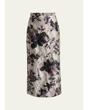 Erdem Floral Metallic Crinkled Midi Skirt - White