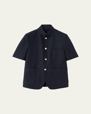 Loro Piana Linen-Wool Short-Sleeve Mini Jacket - Blue
