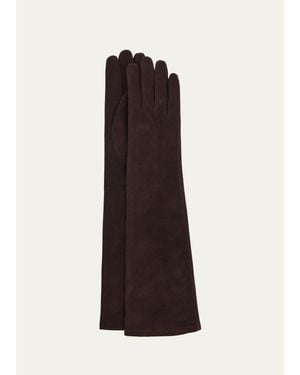 Fleurette Long Suede Gloves - Brown