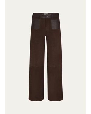 FRAME Suede Slim Wide-Leg Pants - Brown