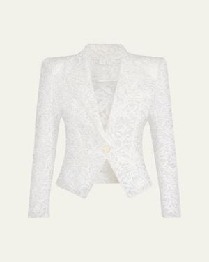 Balmain One-Button Floral Lace Blazer - White