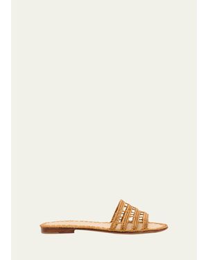 Carrie Forbes Alana Raffia Flat Slide Sandals - Natural