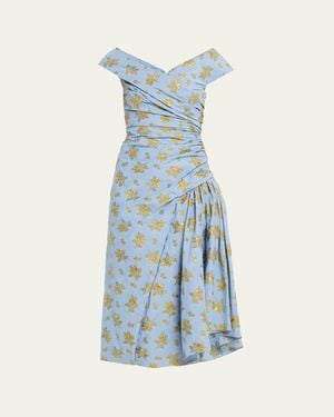 Lela Rose Floral Fil Coupe Florence Dress - Blue