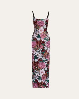 Bronx and Banco Dahlia Floral Sequin Column Gown - White