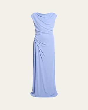 Erdem Draped Jersey Cap-Sleeve Gown - Blue