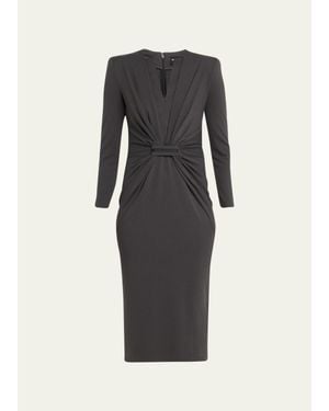 Giorgio Armani Tab-Front Gathered Jersey Sheath Dress - Black