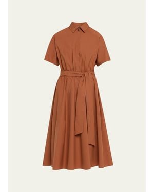 Kiton Cotton Tie-Waist Midi Shirtdress - Brown